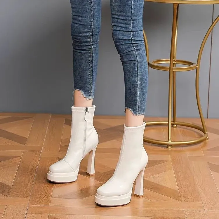 New Fashion Waterproof Platform High Heels British Style Square Slim Heel Everything Ankle Boots
New Fashion Waterproof Platform High Heels British Style Square Slim Heel Everything Ankle Boots