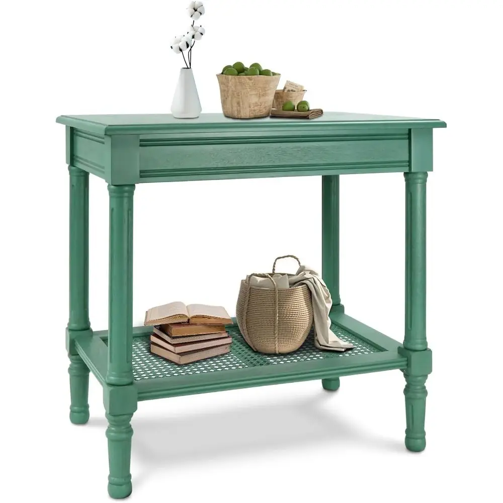 Coastal Rattan Shelf Side Table in Teal
Coastal Rattan Shelf Side Table in Teal