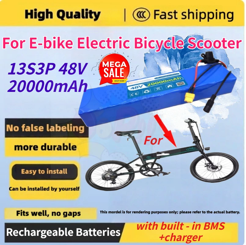 48V 20000mAh 18650 13S3P Lithium-ion Battery Pack with built - in BMS + 54.6V 2A charger for E-bike Electric Bicycle Scooter
48V 20000mAh 18650 13S3P Lithium-ion Battery Pack with built - in BMS + 54.6V 2A charger for E-bike Electric Bicycle Scooter