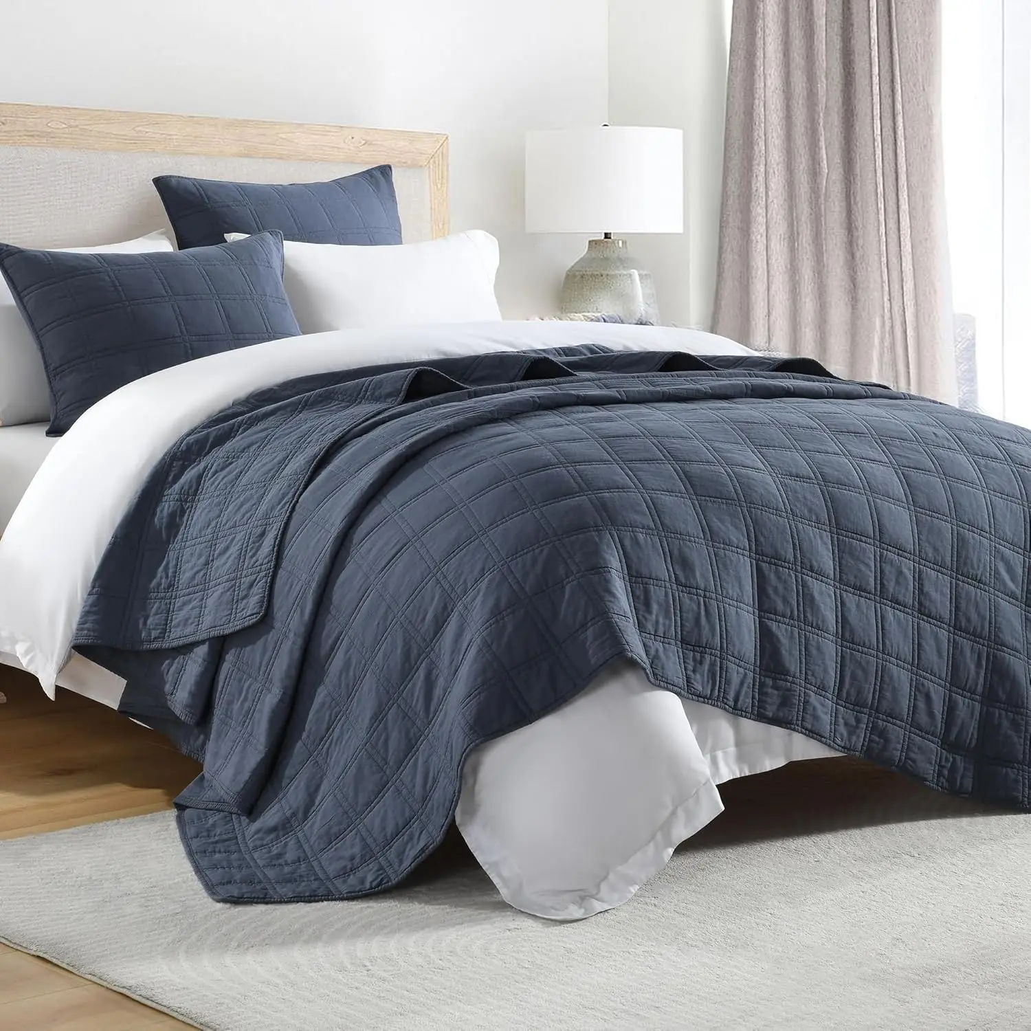 Twin Size Cotton Quilt Set Denim Blue Pre-Washed Bedspread with Geometric Pattern, Lightweight Decorative Bedding Cover with
Twin Size Cotton Quilt Set Denim Blue Pre-Washed Bedspread with Geometric Pattern, Lightweight Decorative Bedding Cover with
