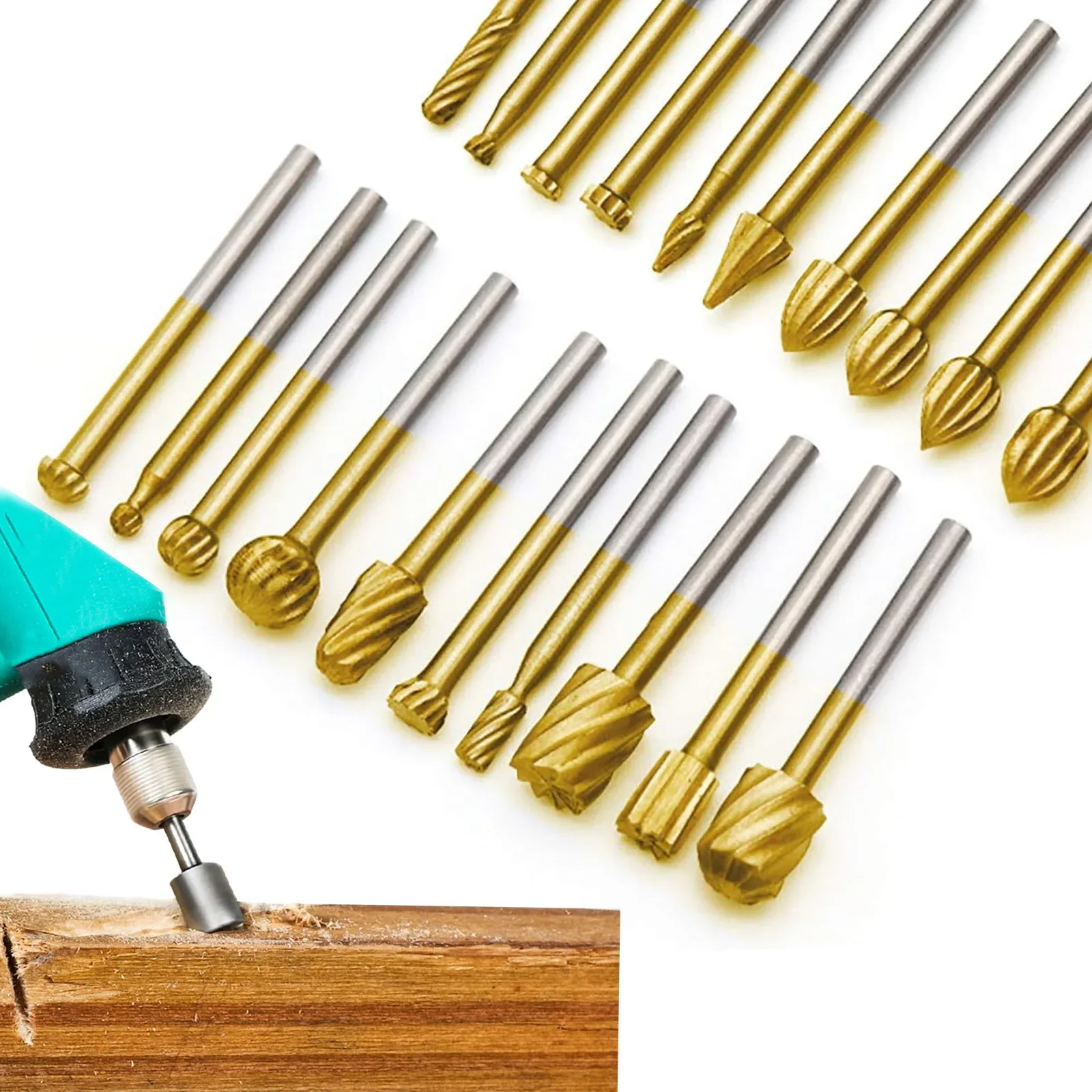 20pcs Rotary Bits Burr Set with 1/8 inch Shank for DIY Woodworking, Carving, Engraving, Drilling.
20pcs Rotary Bits Burr Set with 1/8 inch Shank for DIY Woodworking, Carving, Engraving, Drilling.