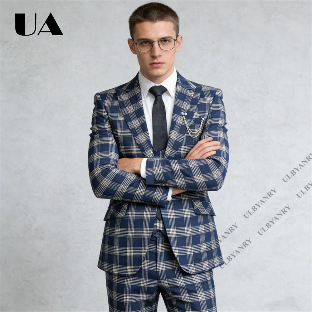 Elegant Plaid Men's Suit Set- 3 Piece (Jacket+Vest+Pants), Blue Check, Slim Fit, Wedding Ceremony, Graduation Suit Attire XS-3XL
Elegant Plaid Men's Suit Set- 3 Piece (Jacket+Vest+Pants), Blue Check, Slim Fit, Wedding Ceremony, Graduation Suit Attire XS-3XL