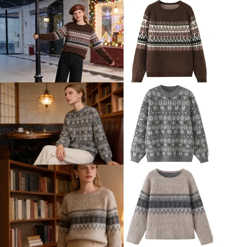 Vintage Fair Isle Jacquard Knit Pullover Crew Neck Raglan Long Sleeve Loose Soft Women Geometric Floral Pattern Sweater 260701
Vintage Fair Isle Jacquard Knit Pullover Crew Neck Raglan Long Sleeve Loose Soft Women Geometric Floral Pattern Sweater 260701