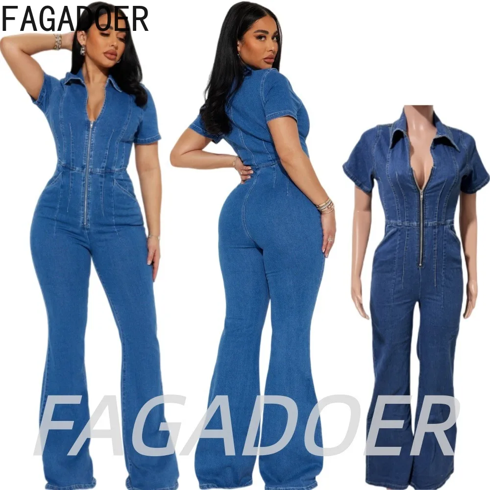FAGADOER Sexy Deep V Neck Denim Jumpsuits Women Fashion Short Sleeve High Waist Bodycon Flare Jean Rompers Streetwear Playsuits
FAGADOER Sexy Deep V Neck Denim Jumpsuits Women Fashion Short Sleeve High Waist Bodycon Flare Jean Rompers Streetwear Playsuits