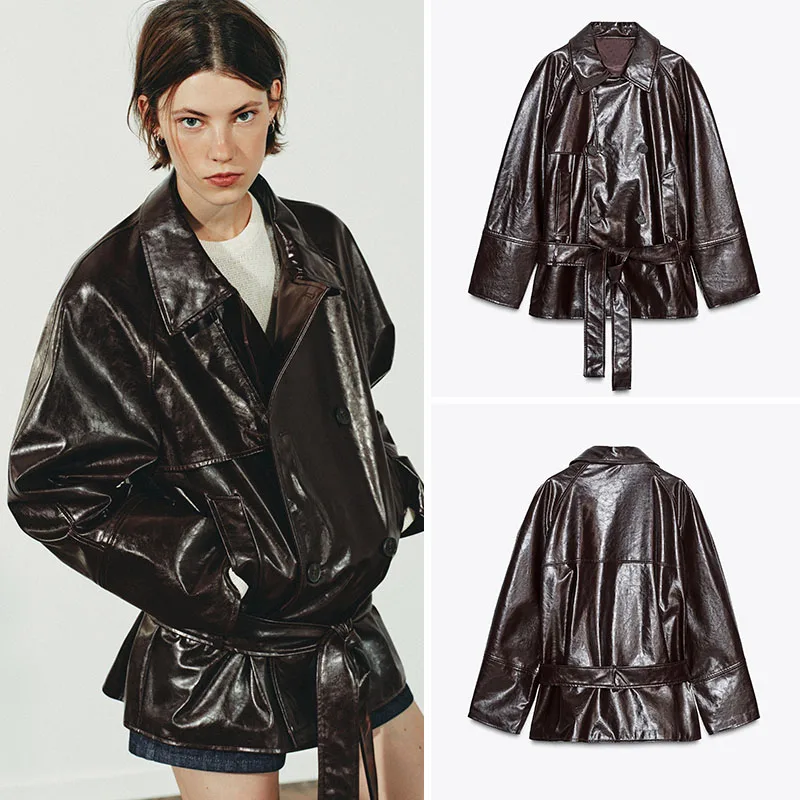 New Arrival Autumn Women's Short Coat with Belt Faux Leather Long Sleeve Turn-down Collar Casual Style Standard Fit Outerwear
New Arrival Autumn Women's Short Coat with Belt Faux Leather Long Sleeve Turn-down Collar Casual Style Standard Fit Outerwear