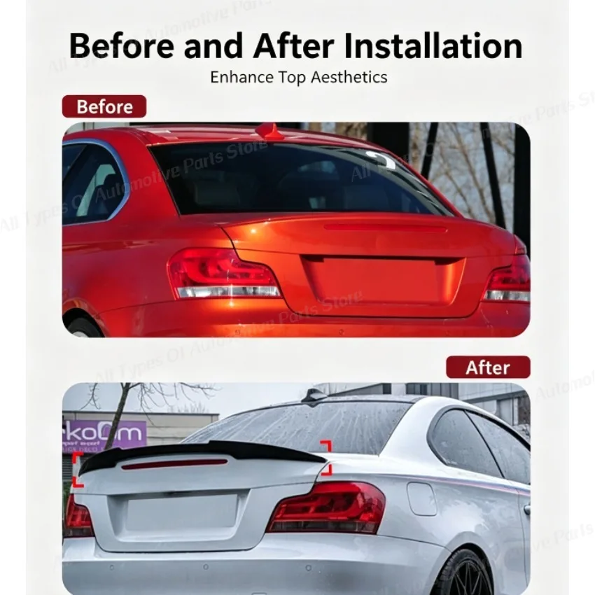 For BMW 1 Series E82 E88 118i 128i 135i Coupe 2007 2008 2009 2010 2011 2012 2013 Rear Trunk Spoiler Wing Body Kit Trim Tuning
For BMW 1 Series E82 E88 118i 128i 135i Coupe 2007 2008 2009 2010 2011 2012 2013 Rear Trunk Spoiler Wing Body Kit Trim Tuning
