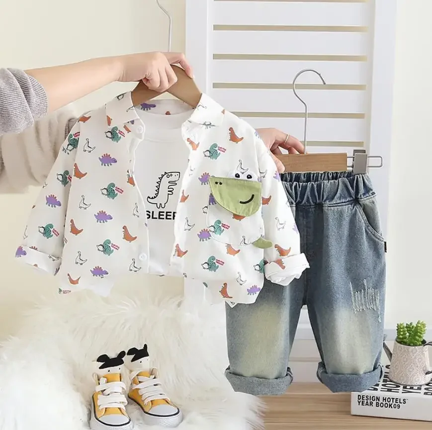Toddler Baby Boys Outfits Sets Spring Kids Clothes Dinosaur Print Long Sleeve Shirts Cartoon White T-shirts Jeans Children Suits
Toddler Baby Boys Outfits Sets Spring Kids Clothes Dinosaur Print Long Sleeve Shirts Cartoon White T-shirts Jeans Children Suits