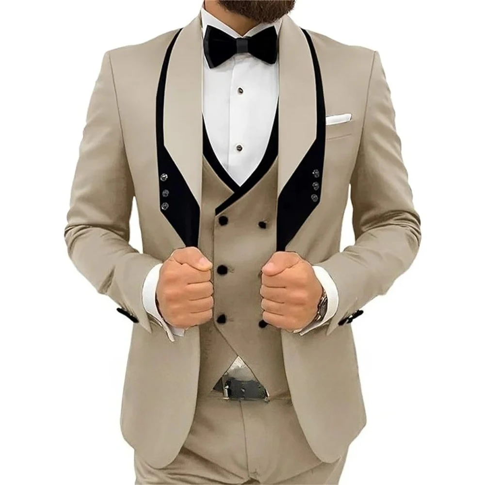 Men's black collar 3 piece suit (single button jacket vest and trousers) custom wedding groom dress elegant slim fit tuxedo
Men's black collar 3 piece suit (single button jacket vest and trousers) custom wedding groom dress elegant slim fit tuxedo