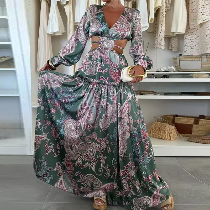 New Autumn Sexy V Neck Pleated Bohemian Dress Casual Backless Big Swing Holiday Dress Vintage Pattern Printed Hollow Long Dress
New Autumn Sexy V Neck Pleated Bohemian Dress Casual Backless Big Swing Holiday Dress Vintage Pattern Printed Hollow Long Dress