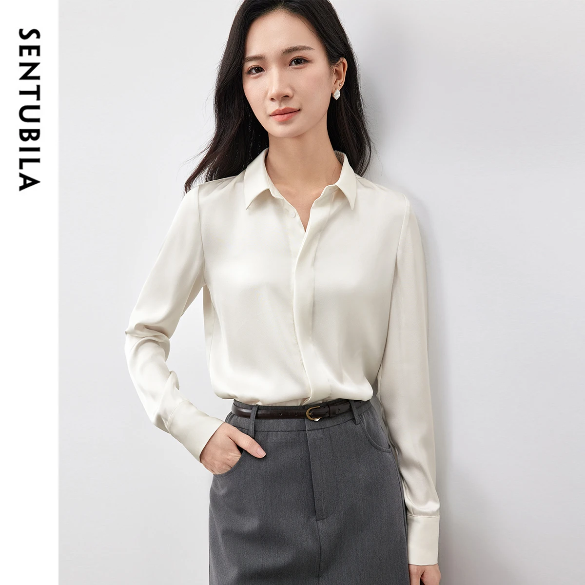 SENTUBILA Formal Satin Shirt for Women's Spring 2025 Classic Solid Turn Down Collat Button Down Work Business Blouse 151C57628
SENTUBILA Formal Satin Shirt for Women's Spring 2025 Classic Solid Turn Down Collat Button Down Work Business Blouse 151C57628