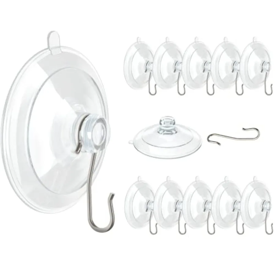 Suction Cup Hooks, 1.77 Inch Window Suction Cups with Metal Hooks, Removable and Reusable, Clear, 12 Pcs
Suction Cup Hooks, 1.77 Inch Window Suction Cups with Metal Hooks, Removable and Reusable, Clear, 12 Pcs