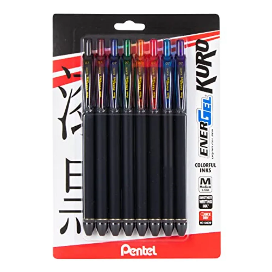 EnerGel Kuro Liquid Gel Pen, 0.7mm,Medium line, Assorted Ink, Pack of 8 (BL437R1BP8M)
EnerGel Kuro Liquid Gel Pen, 0.7mm,Medium line, Assorted Ink, Pack of 8 (BL437R1BP8M)