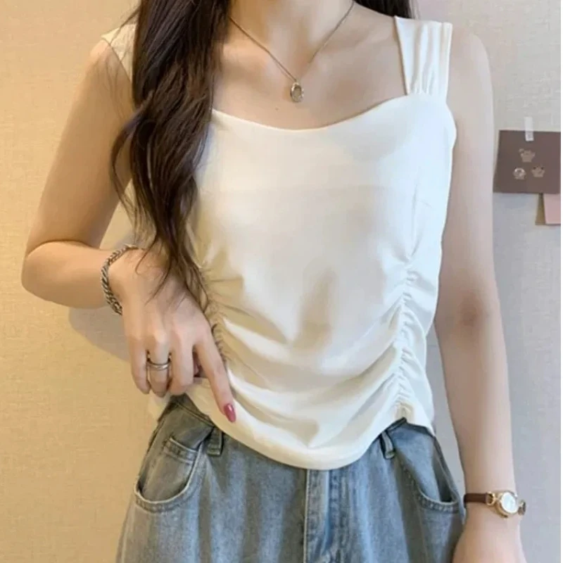 Women's Solid Shirred Pleated Camisole T-Shirt Spring Summer New Plus Size Slim Base Layer Sleeveless Top
Women's Solid Shirred Pleated Camisole T-Shirt Spring Summer New Plus Size Slim Base Layer Sleeveless Top