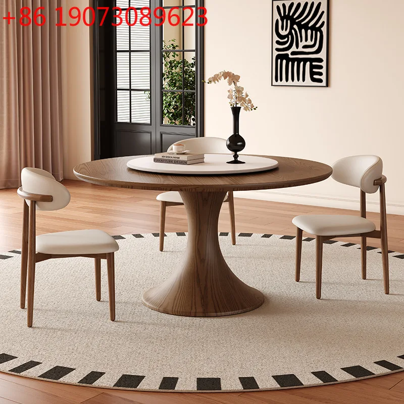 Medieval ash wood round dining table Household small waist walnut color ribbon turntable round dining table
Medieval ash wood round dining table Household small waist walnut color ribbon turntable round dining table