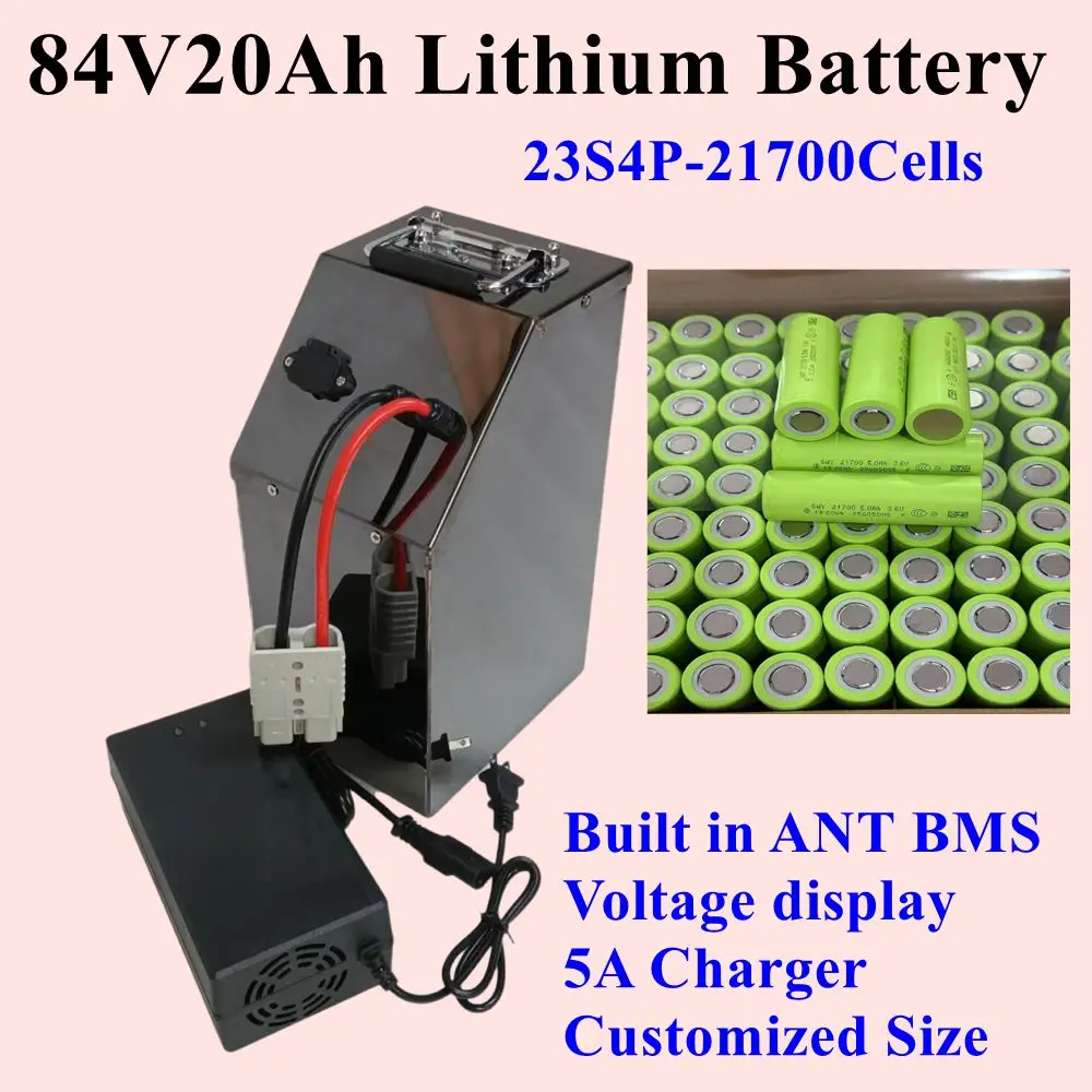 23S4P 21700 Cell 84V 20Ah lithium Ion battery pack ANT BMS with bluetooth functions for E-motorcycle E-bike Scooter +5A charger
23S4P 21700 Cell 84V 20Ah lithium Ion battery pack ANT BMS with bluetooth functions for E-motorcycle E-bike Scooter +5A charger