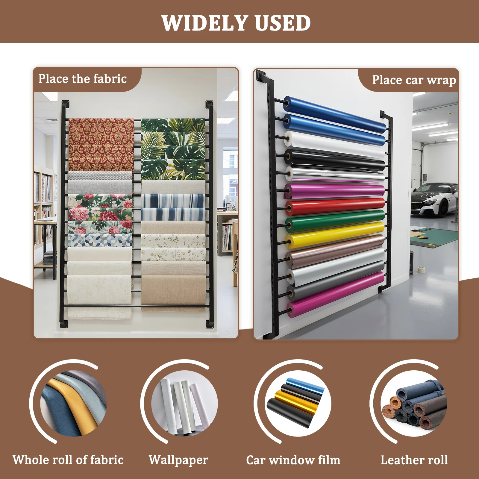 Multi-Purpose Wall Mount Metal Storage Rack 13 Rolls Vinyl Roll Holder with Adjustable Hanging Rod for Wallpaper Window Film
Multi-Purpose Wall Mount Metal Storage Rack 13 Rolls Vinyl Roll Holder with Adjustable Hanging Rod for Wallpaper Window Film