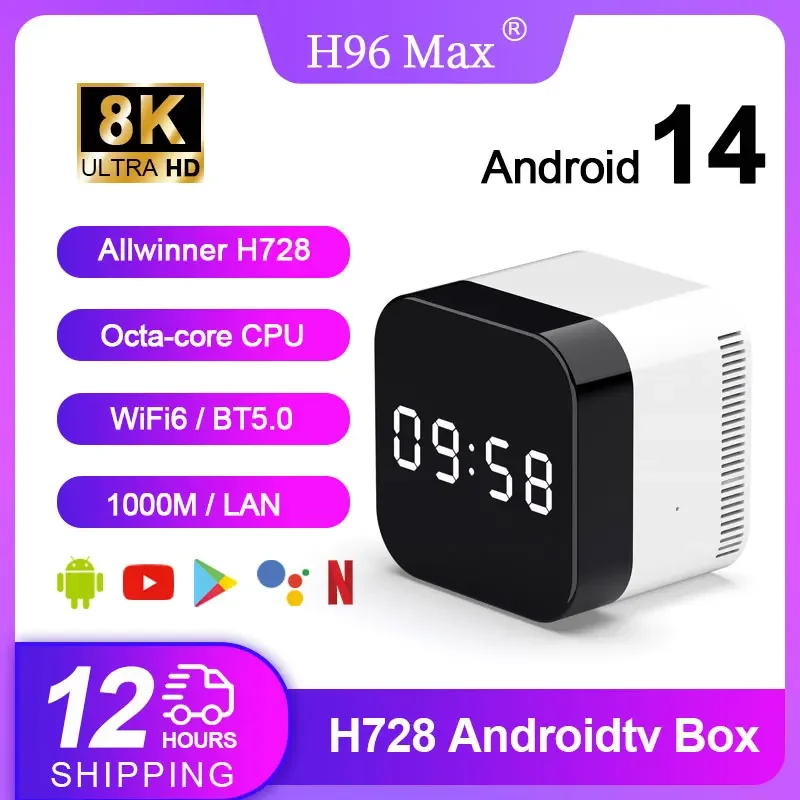 H96 MAX H728 Smart TV Box Android 14 ATV TV Box 4K@60fps 1000M/LAN Wifi6 BT5.0 Google Voice Assistant Media Player Set Top Box
H96 MAX H728 Smart TV Box Android 14 ATV TV Box 4K@60fps 1000M/LAN Wifi6 BT5.0 Google Voice Assistant Media Player Set Top Box