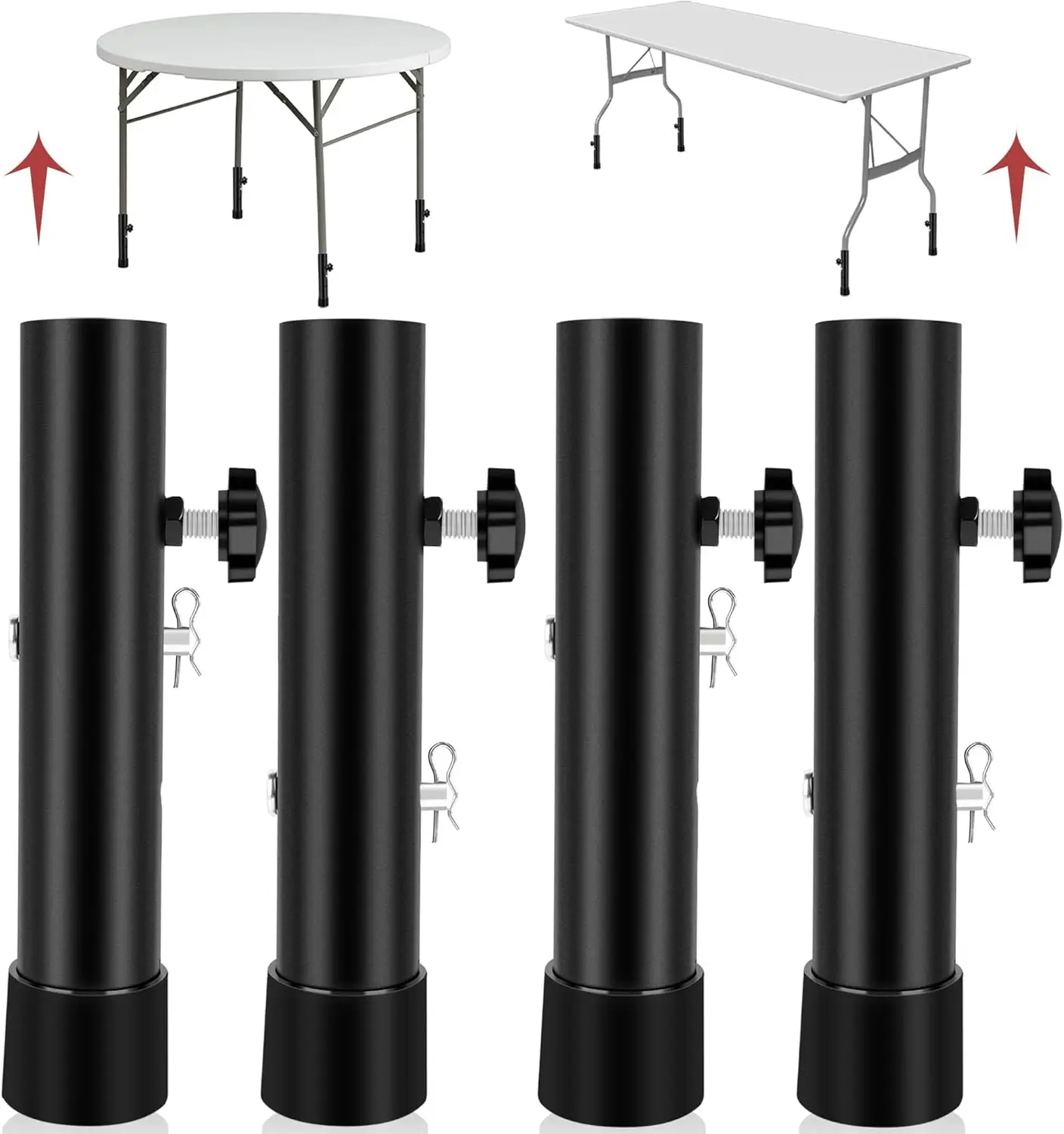 Folding Table Leg Extenders 4-Pack, Heavy Duty Steel Risers for Straight and Bent Legs, Adjustable Height 3.6in/5.2in
Folding Table Leg Extenders 4-Pack, Heavy Duty Steel Risers for Straight and Bent Legs, Adjustable Height 3.6in/5.2in