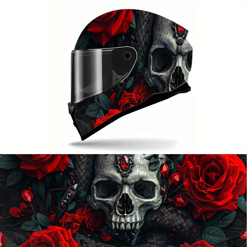Red Rose Skull PVC Motorcycle Helmet Vinyl Wrap, Self-Adhesive Waterproof Sticker, Anti-Scratch Decorative Film for Full Face He
Red Rose Skull PVC Motorcycle Helmet Vinyl Wrap, Self-Adhesive Waterproof Sticker, Anti-Scratch Decorative Film for Full Face He
