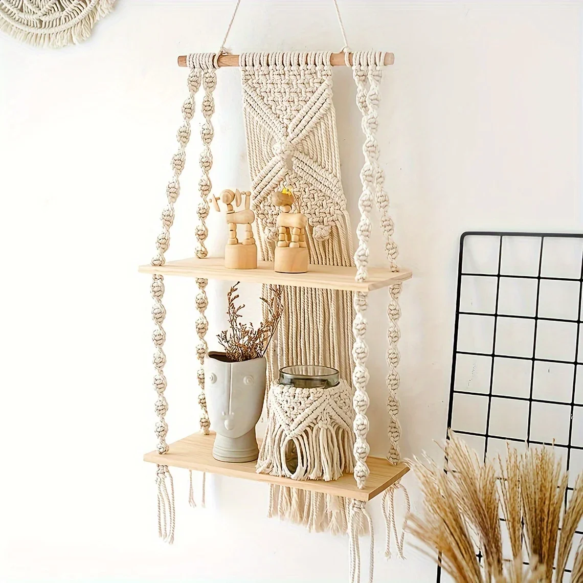 Bohemian Wall Shelf-Handmade Rope Hanging Storage ,Decorative Tassels & BeadsHandwoven macrame wall hanging shelf
Bohemian Wall Shelf-Handmade Rope Hanging Storage ,Decorative Tassels & BeadsHandwoven macrame wall hanging shelf