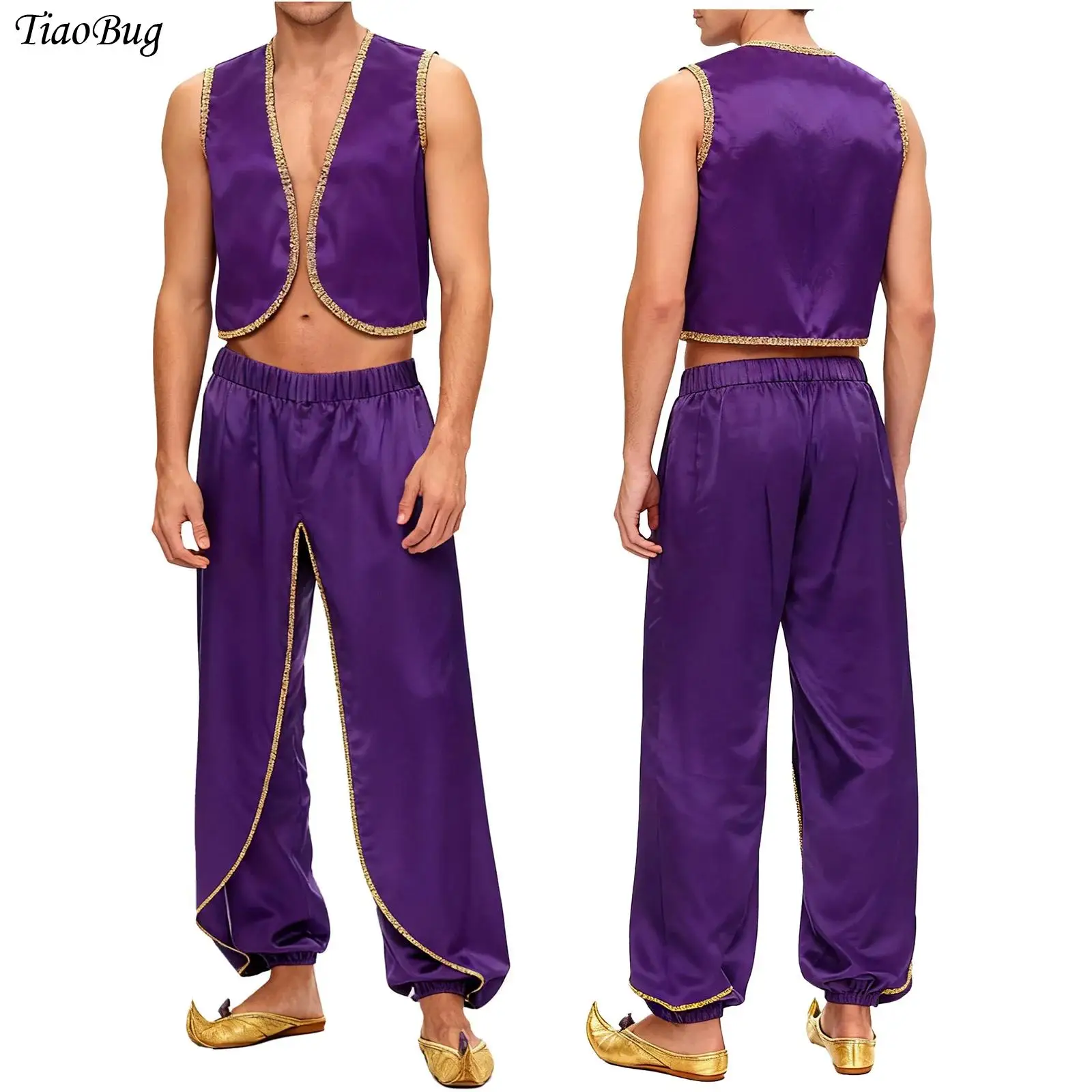 Mens Halloween Arabian Prince Costume Shiny Gold Trim Open Front Satiny Vest Waistcoat And Baggy Pants Suit Fancy Party Dress Up
Mens Halloween Arabian Prince Costume Shiny Gold Trim Open Front Satiny Vest Waistcoat And Baggy Pants Suit Fancy Party Dress Up