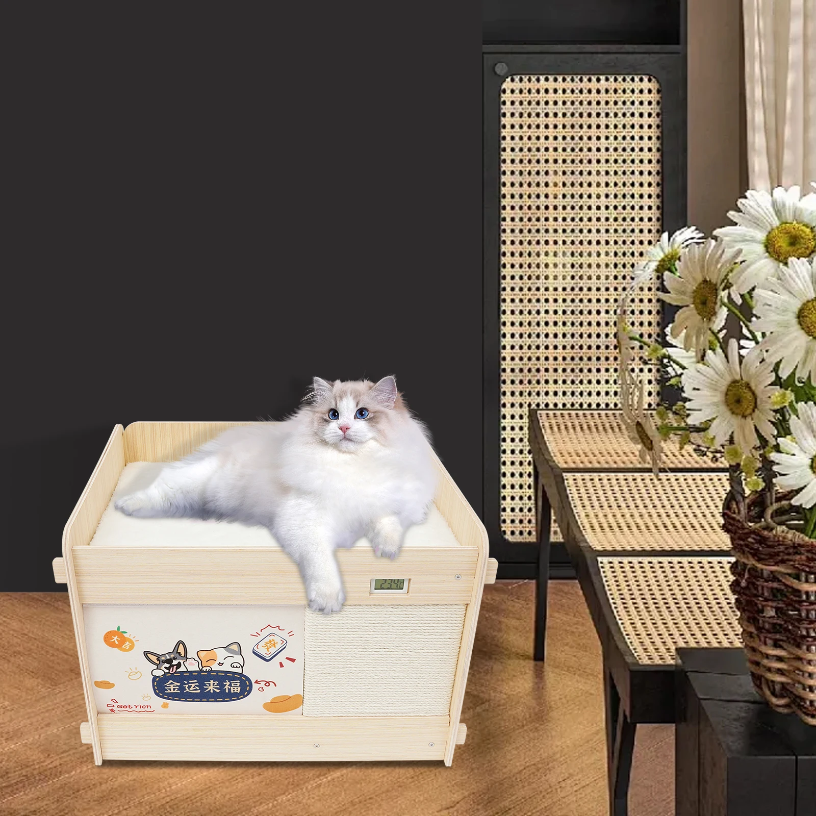 Двухъярусный дизайн с ЖК-экраном, деревянный кошачий домик с сизалевой декоративной доской для царапин, подходит для веса домашних животных в пределах 9 кг/19,84 фунтов
Двухъярусный дизайн с ЖК-экраном, деревянный кошачий домик с сизалевой декоративной доской для царапин, подходит для веса домашних животных в пределах 9 кг/19,84 фунтов