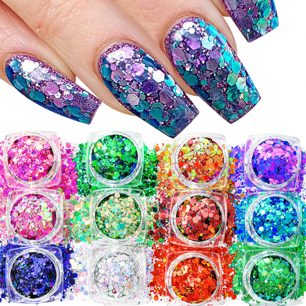 12Jars/Lot Chameleon Nail Sequins Mermaid Hexagon 3D Glitter Flakes Paillette DIY Holographic Spangles Polish Manicure Tips
12Jars/Lot Chameleon Nail Sequins Mermaid Hexagon 3D Glitter Flakes Paillette DIY Holographic Spangles Polish Manicure Tips
