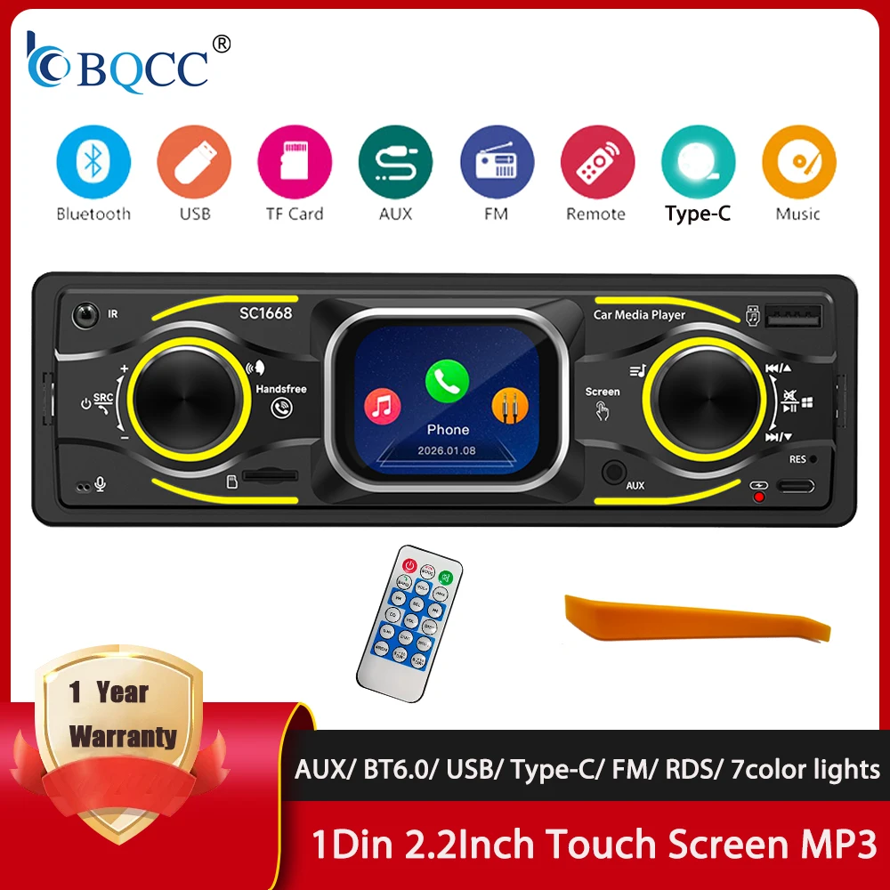 BQCC 2.2 Inch HD Touch Car MP3 Bluetooth 6.0 AUX USB TF Card Support 7 Colors Ambient Light Type-C Charging Wiring Protection
BQCC 2.2 Inch HD Touch Car MP3 Bluetooth 6.0 AUX USB TF Card Support 7 Colors Ambient Light Type-C Charging Wiring Protection