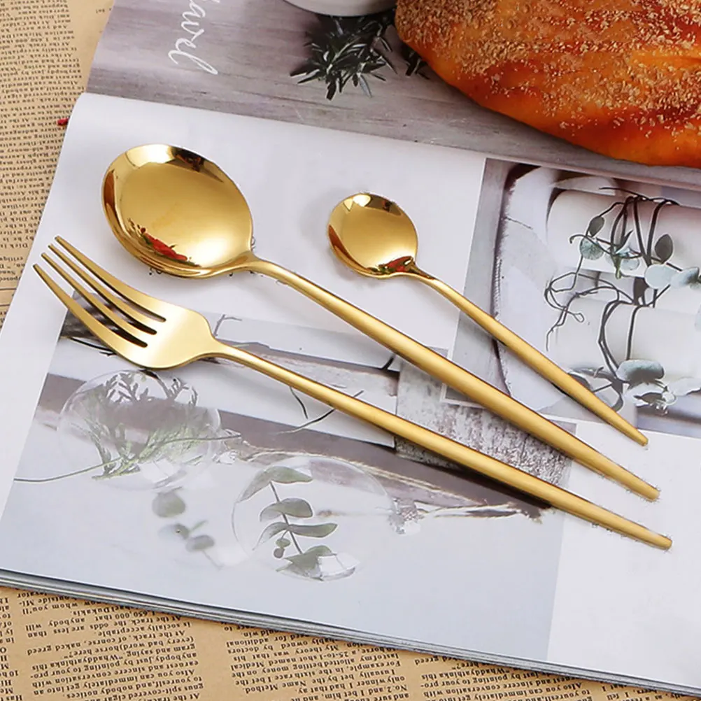 1 set Golden Cutlery Dinner Fork Spoon Knife Dessert Cutlery Set Kitchen Set Supplies Tableware
1 set Golden Cutlery Dinner Fork Spoon Knife Dessert Cutlery Set Kitchen Set Supplies Tableware