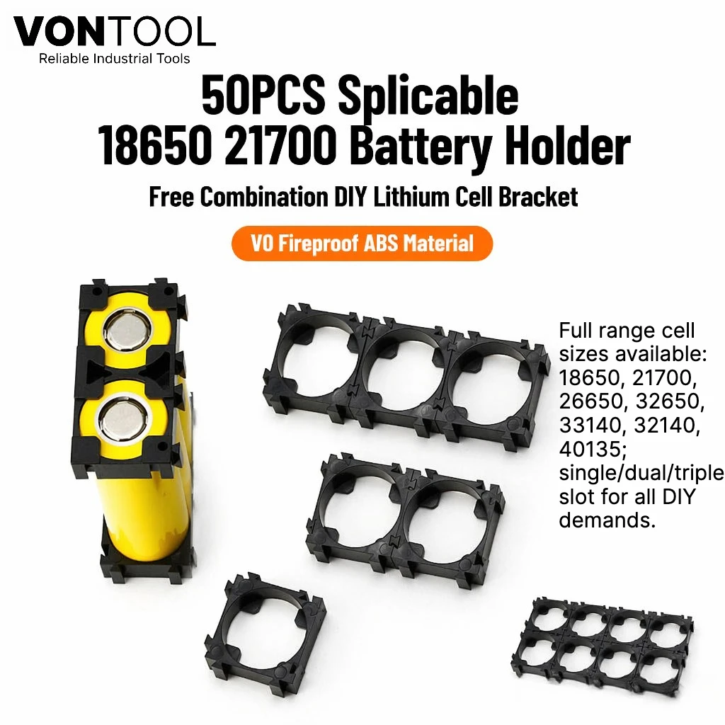 VONTOOL 50PCS Splicable ABS Battery Holder 18650 21700 26650 Free Splice DIY Lithium Cell Support Frame forBattery Pack Assembly
VONTOOL 50PCS Splicable ABS Battery Holder 18650 21700 26650 Free Splice DIY Lithium Cell Support Frame forBattery Pack Assembly