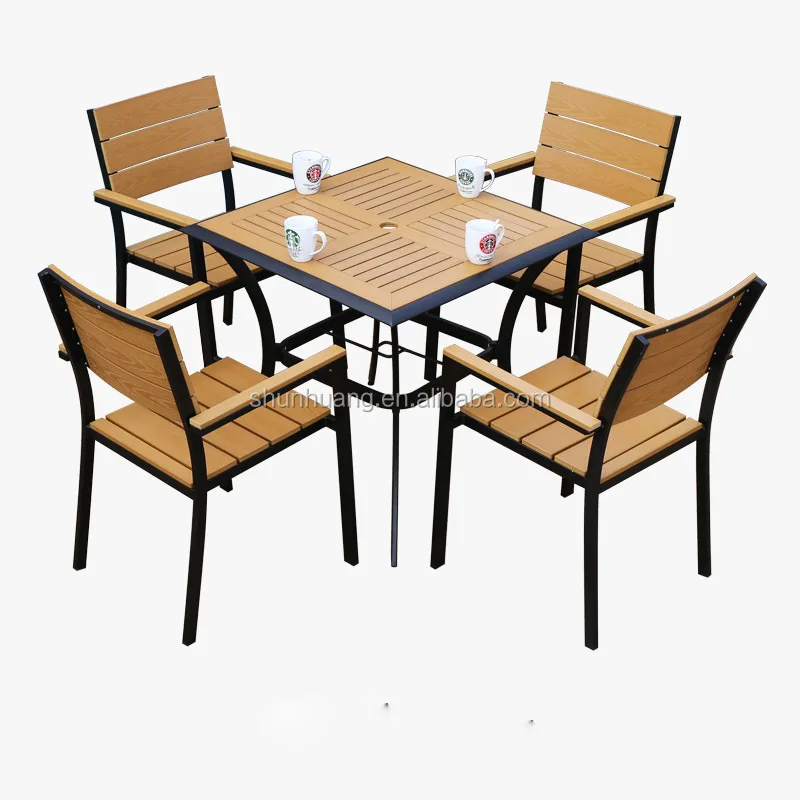 Popular Outdoor Yard Wood Furniture Black Aluminum Frame Yellow Plastic Wood Table Set in Garden
Popular Outdoor Yard Wood Furniture Black Aluminum Frame Yellow Plastic Wood Table Set in Garden