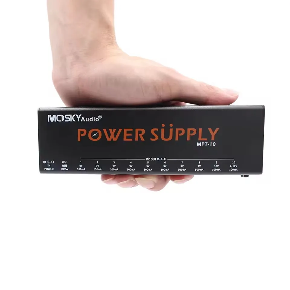 MOSKY AUDIO MPT-10 Guitar Pedal Power Supply 10 Isolated DC Outputs/ 4-12V USB Output for 9V 12V 18V Effect 100mA 300mA 500mA
MOSKY AUDIO MPT-10 Guitar Pedal Power Supply 10 Isolated DC Outputs/ 4-12V USB Output for 9V 12V 18V Effect 100mA 300mA 500mA