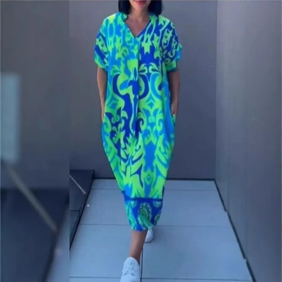 【New style】Europe and America - women's clothes short-sleeved new V-neck simple printed casual skirt loose dress
【New style】Europe and America - women's clothes short-sleeved new V-neck simple printed casual skirt loose dress