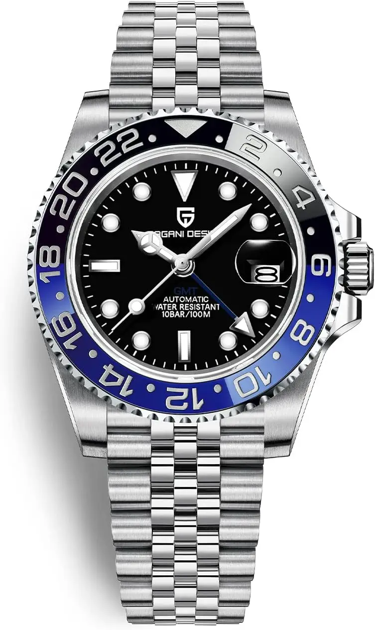 Automatic GMT Men's Watch with Date, 40mm Stainless Steel, Sapphire Glass, 100M Waterproof Mechanical Wristwatch
Automatic GMT Men's Watch with Date, 40mm Stainless Steel, Sapphire Glass, 100M Waterproof Mechanical Wristwatch