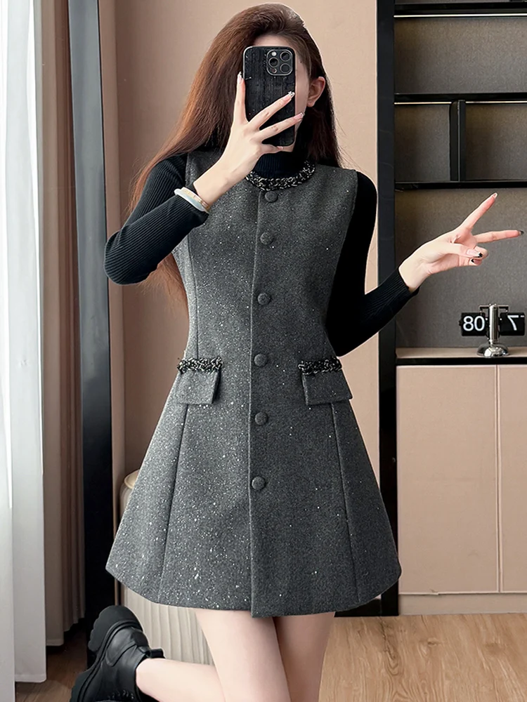 Korean Autumn Fashion Women 2 Pieces Set French Elegant Retro Bead Tweed Vest Short Dress+Long Sleeve knitted pullover Tops Suit
Korean Autumn Fashion Women 2 Pieces Set French Elegant Retro Bead Tweed Vest Short Dress+Long Sleeve knitted pullover Tops Suit