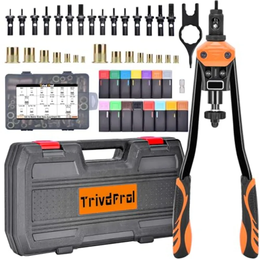 16" Rivet Nut Tool Nutsert Rivet Nut Tool Kit with 15 Metric and SAE Mandrels 281Pcs Rivet Nut Assortment Kit and Rugged Carryi