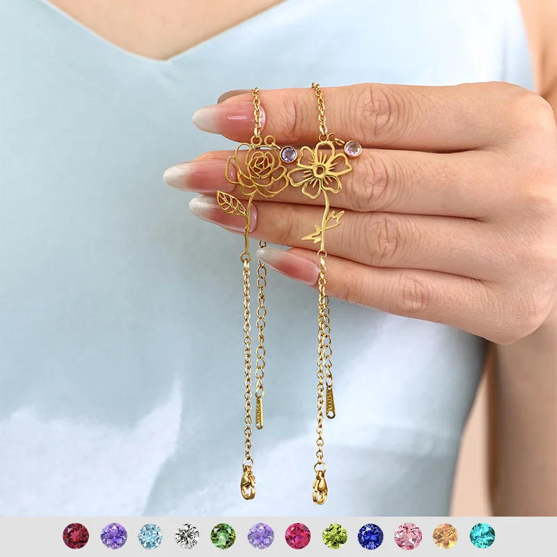 Custom Birth Flower Bracelet - Personalized Floral Charm Bracelet w/ Birthstone - Minimalist Jewelry for Her
Custom Birth Flower Bracelet - Personalized Floral Charm Bracelet w/ Birthstone - Minimalist Jewelry for Her