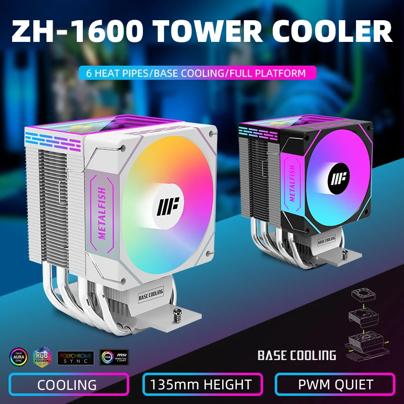 METALFISH ZH-1600 CPU Cooler PC Radiator 4PIN PWM 6 Heat Pipes ARGB Quiet Fan For Intel 1700 1200 115X 1366 2011 AM5 AM4 X99 X79
METALFISH ZH-1600 CPU Cooler PC Radiator 4PIN PWM 6 Heat Pipes ARGB Quiet Fan For Intel 1700 1200 115X 1366 2011 AM5 AM4 X99 X79