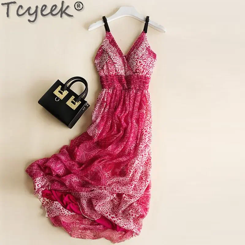 Tcyeek Boho Beach Dress Deep V-neck Sexy Dress Summer Dresses Women Printing Mulberry Silk Dress Maxi Dresses for Women Zm2853
Tcyeek Boho Beach Dress Deep V-neck Sexy Dress Summer Dresses Women Printing Mulberry Silk Dress Maxi Dresses for Women Zm2853