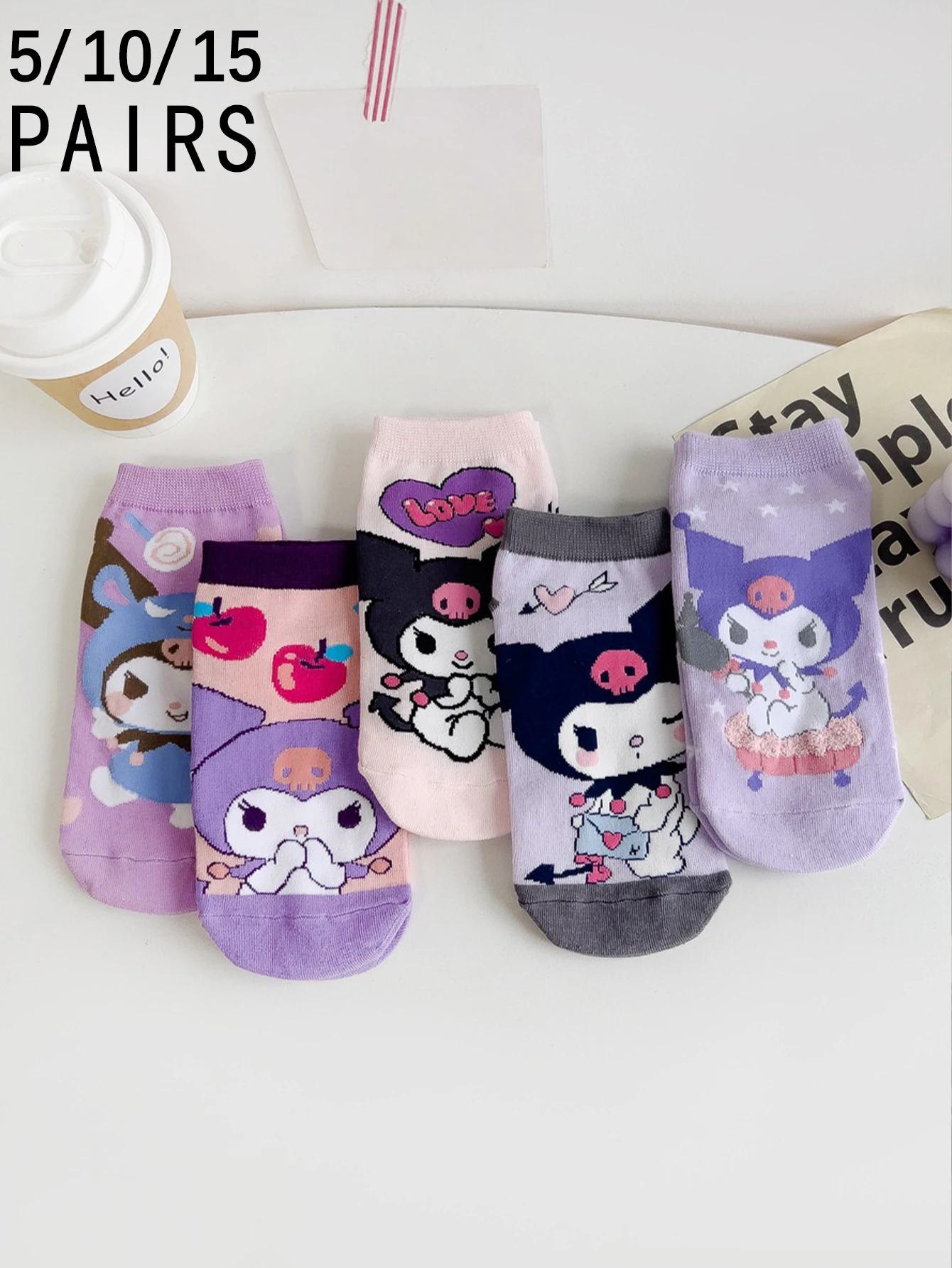 5/10/15 Pairs of New sanrio Cartoon pattern kruomi Comfortable and breathable Women's short socks
5/10/15 Pairs of New sanrio Cartoon pattern kruomi Comfortable and breathable Women's short socks