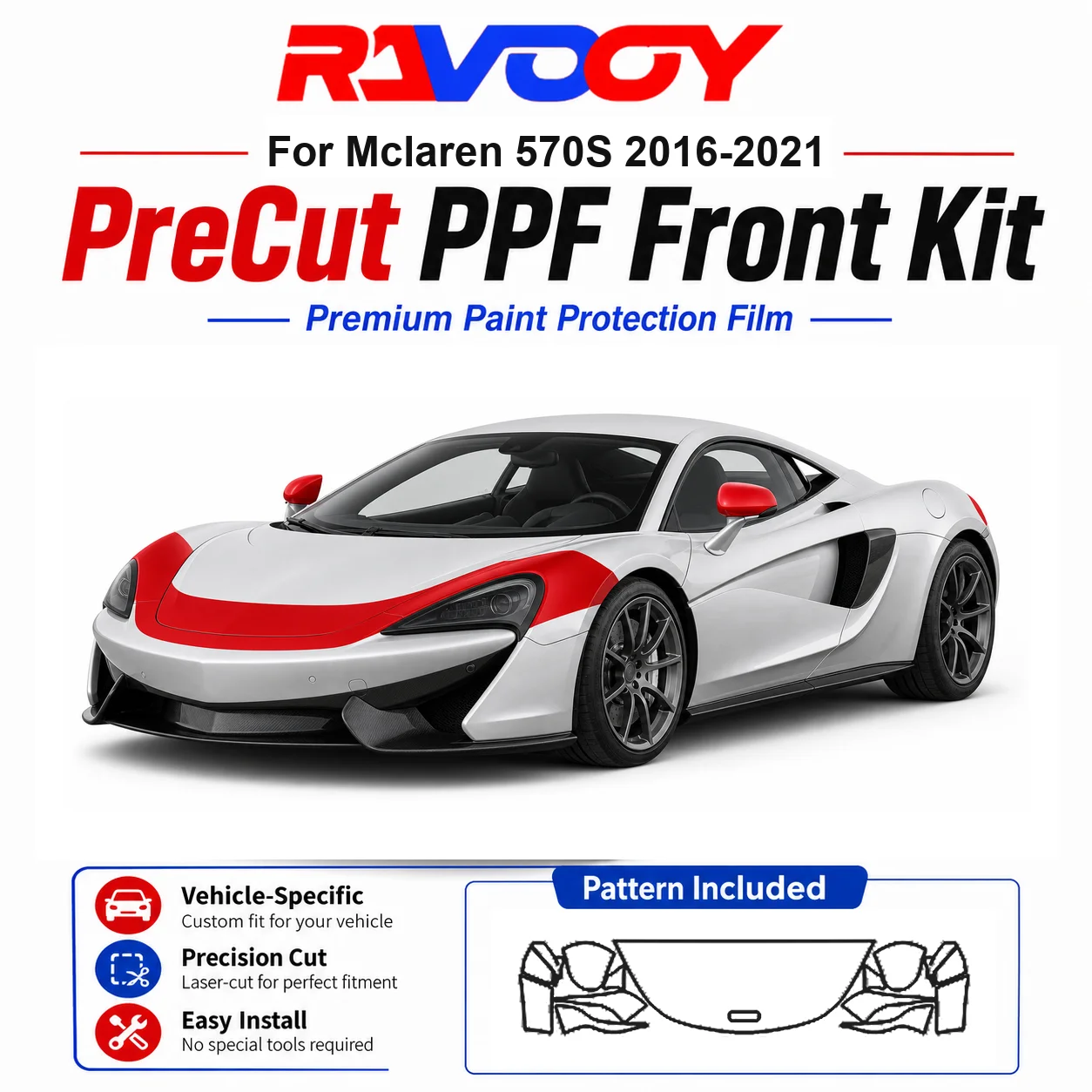 8.5mil TPU Precut PPF Kit For McLaren 570S 2016-2021 - Hood, Fenders & Mirror Set - Self-Healing Clear Bra Film
8.5mil TPU Precut PPF Kit For McLaren 570S 2016-2021 - Hood, Fenders & Mirror Set - Self-Healing Clear Bra Film