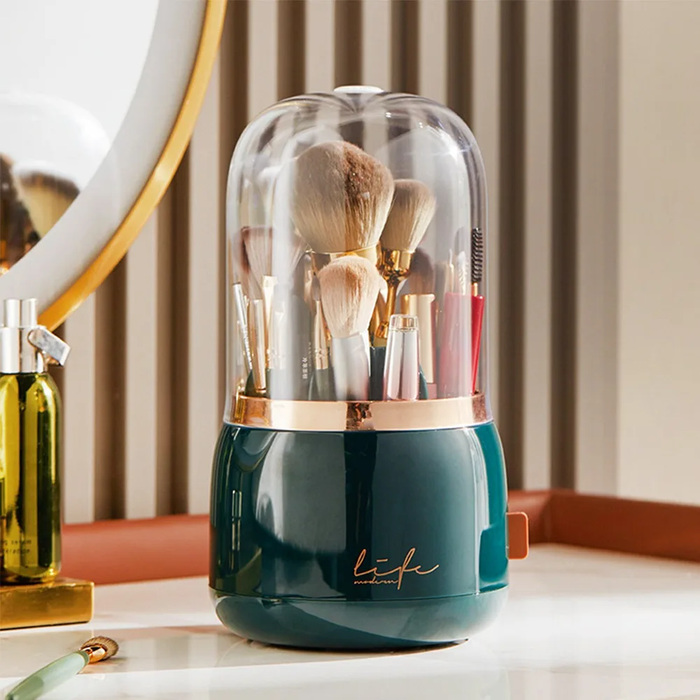 360° Rotary Makeup Brush Holder Large Capacity Dustproof Cosmetics Display Case Multiple Compartments Transparent Lid 
360° Rotary Makeup Brush Holder Large Capacity Dustproof Cosmetics Display Case Multiple Compartments Transparent Lid