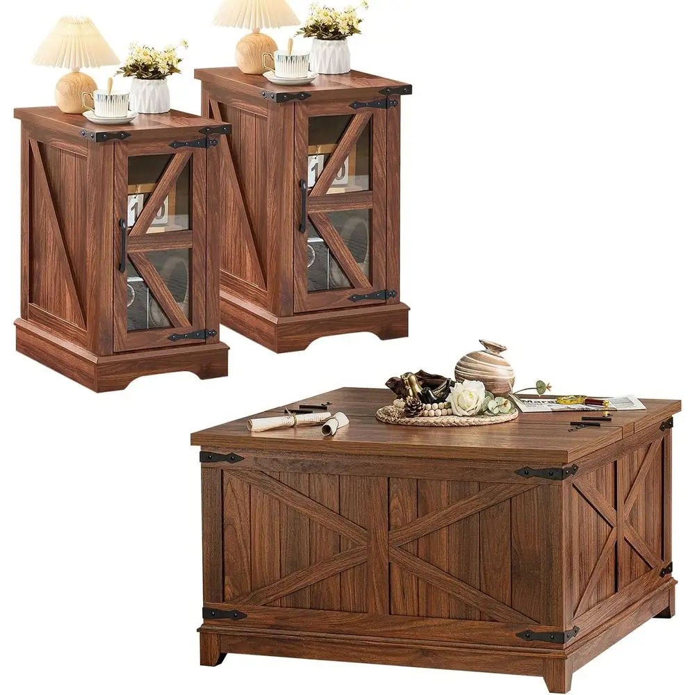 3-Piece Coffee Table Set, Slim Glass Door Nightstand with Storage, Large Coffee Table with Hidden Organizer, Wooden Furniture fo
3-Piece Coffee Table Set, Slim Glass Door Nightstand with Storage, Large Coffee Table with Hidden Organizer, Wooden Furniture fo