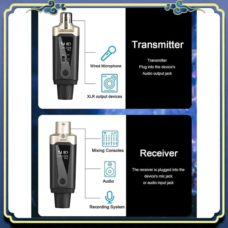 Portable Wireless Microphone System XLR Mic Converter Adapter UHF Automatic Transmitter Setup For Condenser Dynamic Mic Metal 1
Portable Wireless Microphone System XLR Mic Converter Adapter UHF Automatic Transmitter Setup For Condenser Dynamic Mic Metal 1