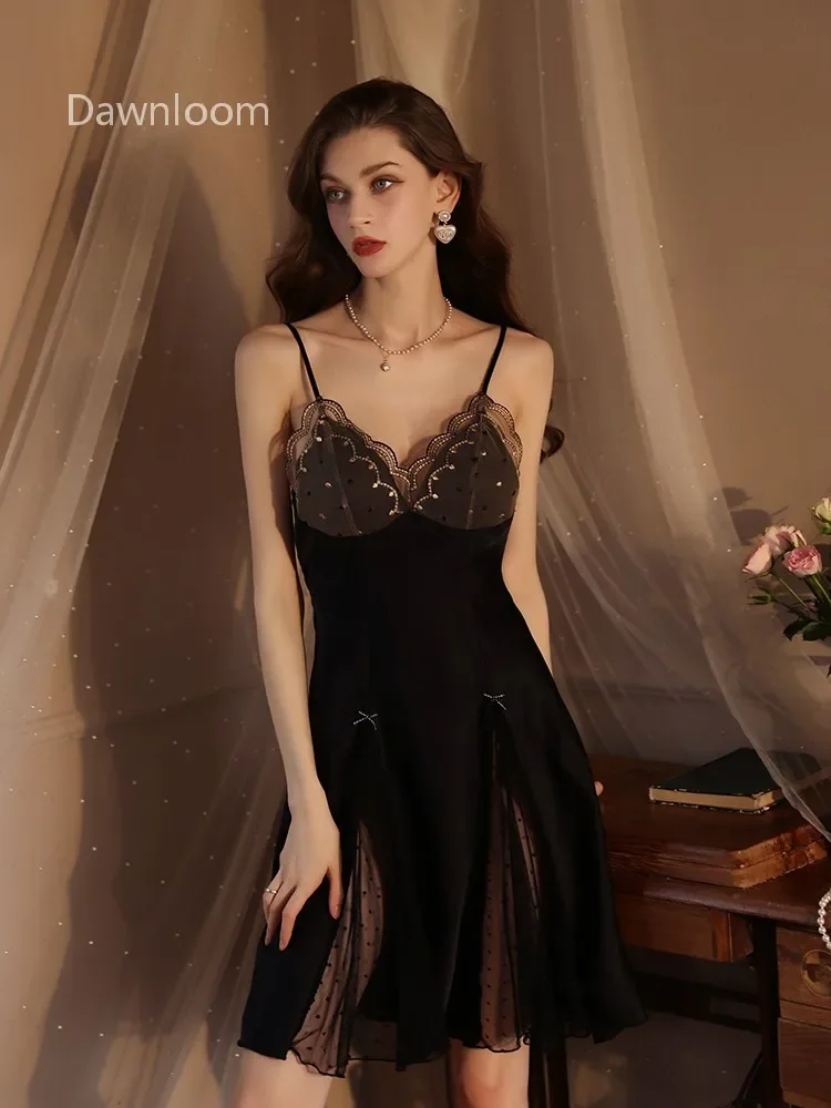 Dawnloom Women's Strapless Lace Chiffon Nightgown Black Deep V Cut Slit Net Fabric Sexy Summer Home Wear Pajamas
Dawnloom Women's Strapless Lace Chiffon Nightgown Black Deep V Cut Slit Net Fabric Sexy Summer Home Wear Pajamas