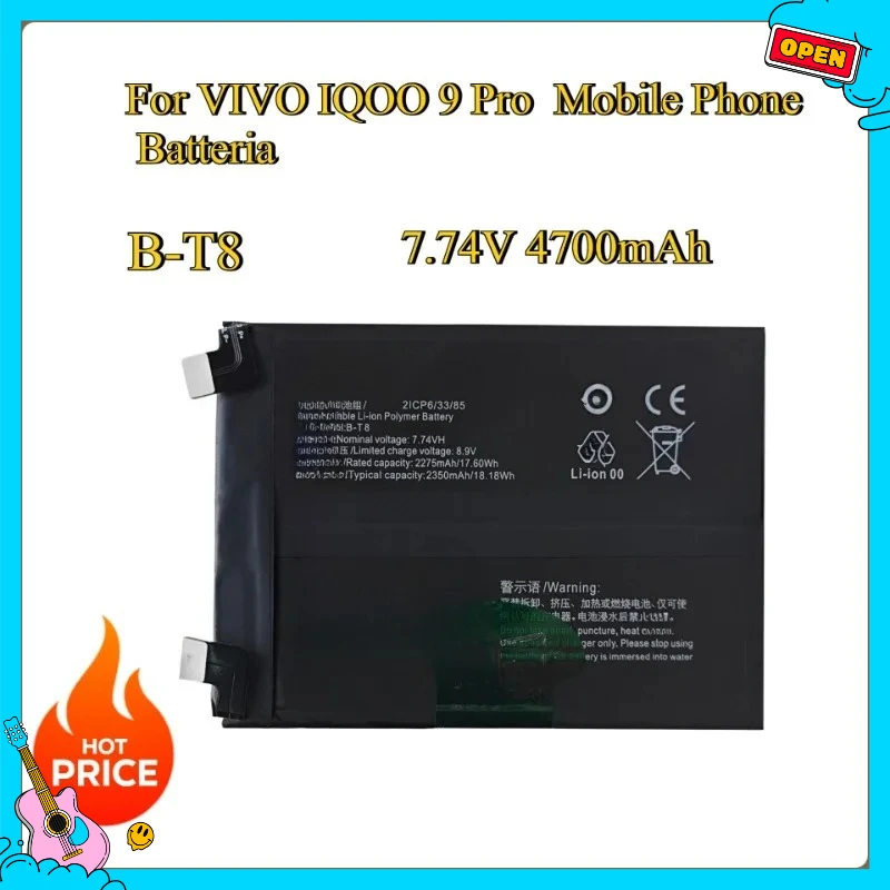 Новый сменный аккумулятор B-T8 4700 мАч для мобильного телефона VIVO IQOO 9 Pro Batteria
Новый сменный аккумулятор B-T8 4700 мАч для мобильного телефона VIVO IQOO 9 Pro Batteria