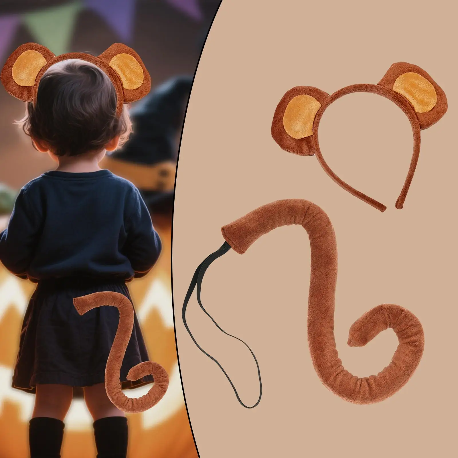 Monkey Ears and Tail Set Cute Headdress Hair Hoop for Masquerade Halloween Decoration
Monkey Ears and Tail Set Cute Headdress Hair Hoop for Masquerade Halloween Decoration