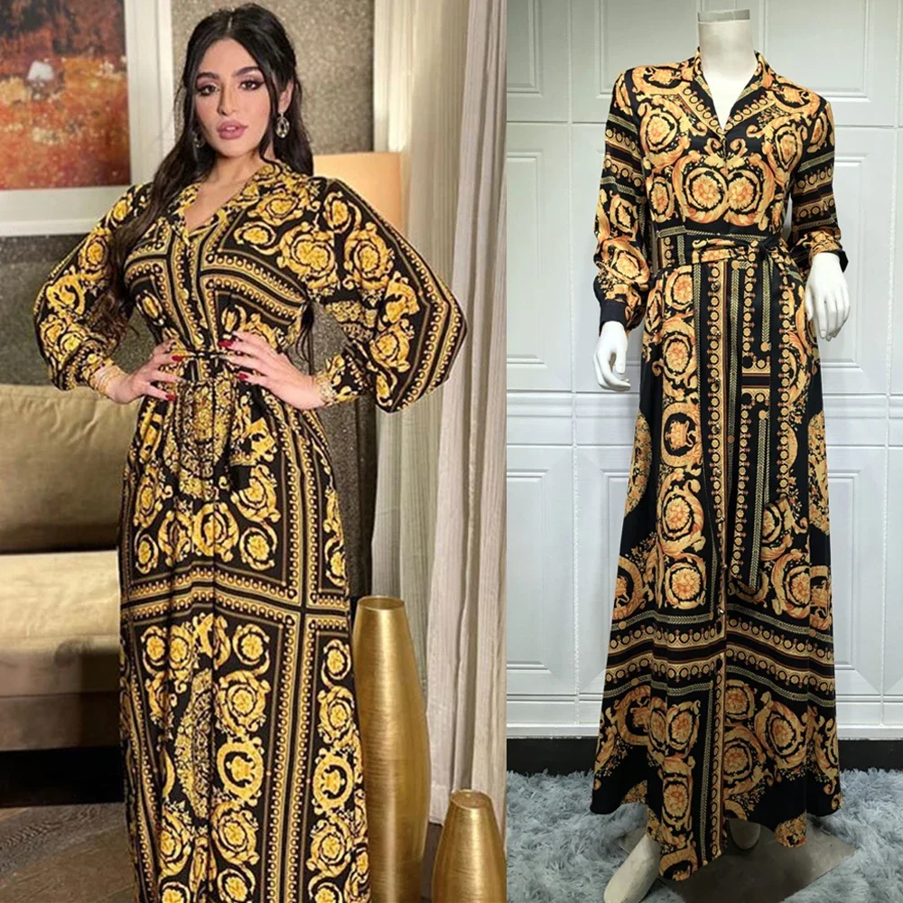 Women Printed Long Sleeve Maxi Dress Muslim Abaya Ethnic Shirt Dress Lapel Collar Arabic Islamic Vestido Middle East Dubai Gown
Women Printed Long Sleeve Maxi Dress Muslim Abaya Ethnic Shirt Dress Lapel Collar Arabic Islamic Vestido Middle East Dubai Gown