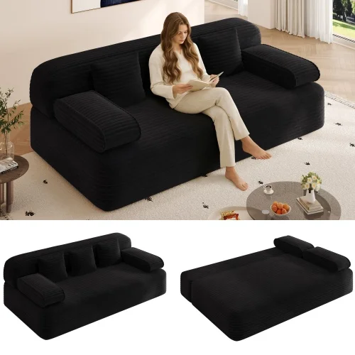 !@78.7" Frameless Modern Sofa Set 2-in-1 Convertible Sofa Bed with 3 Pillows Plush Corduroy Fabric Multi-Functional 3-Seater Vil
!@78.7" Frameless Modern Sofa Set 2-in-1 Convertible Sofa Bed with 3 Pillows Plush Corduroy Fabric Multi-Functional 3-Seater Vil