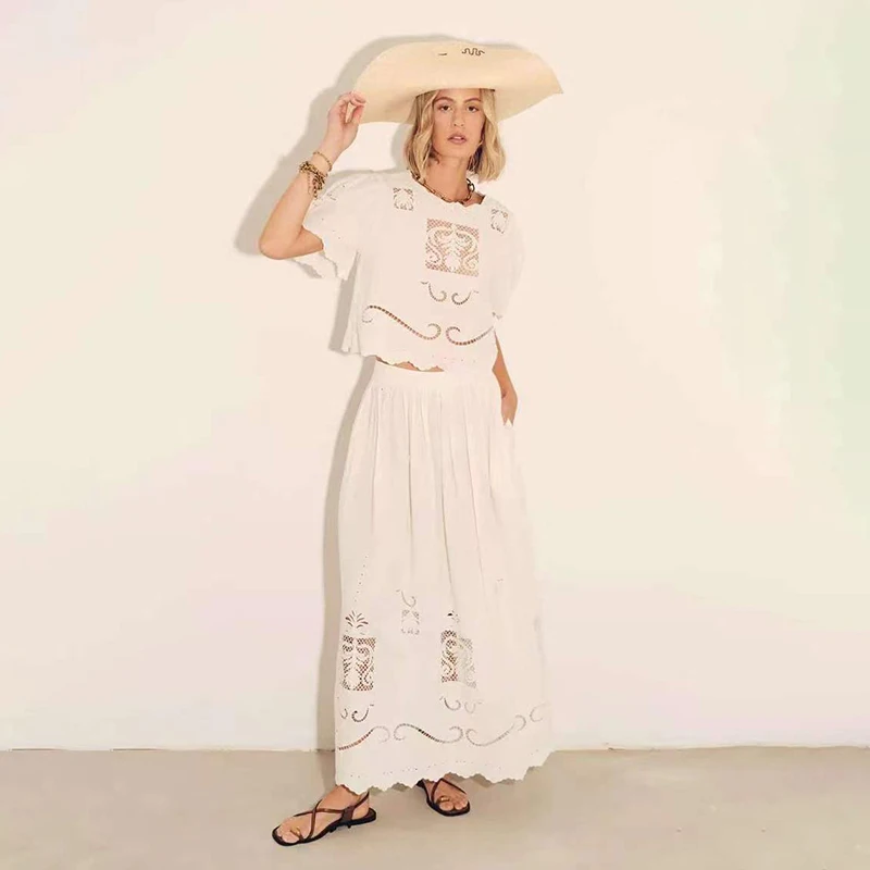 Spring Summer Women's White Linen Blend Short Sleeve Overhead Shirt Mid-Length Half Skirt Long Skirt Fashion Set High Waist
Spring Summer Women's White Linen Blend Short Sleeve Overhead Shirt Mid-Length Half Skirt Long Skirt Fashion Set High Waist